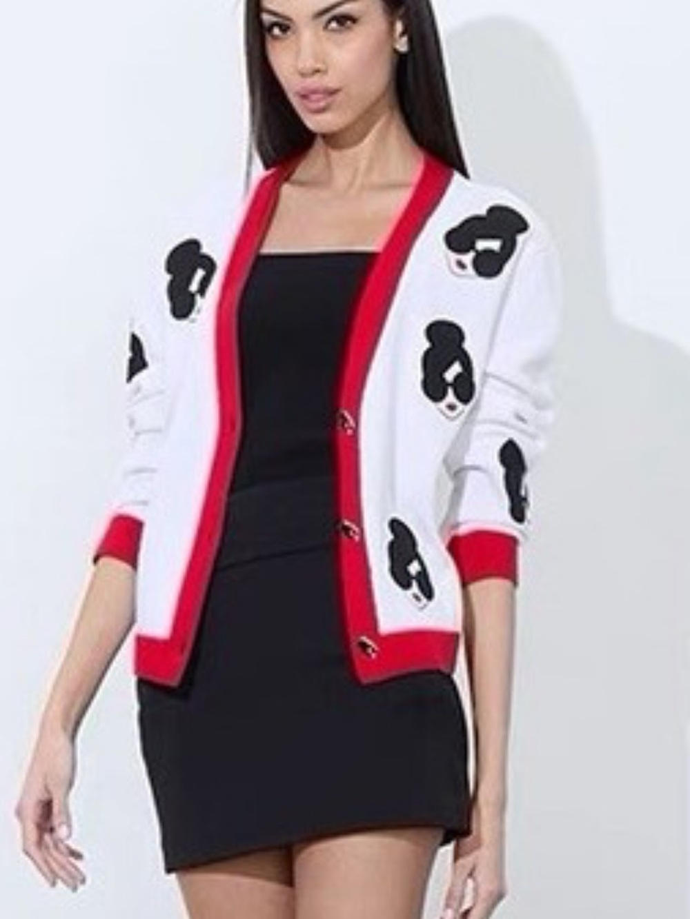 New Alice and Olivia Staceface red trim cardigan
